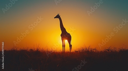 Giraffe silhouette at sunset
