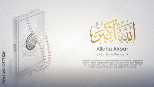 Allahu Akbar Arabic Calligraphy and holy quran illustration Meaning Allah is Greatest in Elegant Script