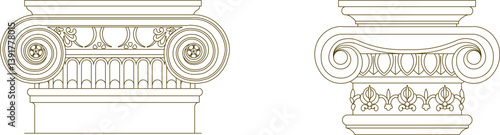 vector sketch illustration silhouette design detail drawing column head Neoclassical Style Decor classic vintage roman greek 