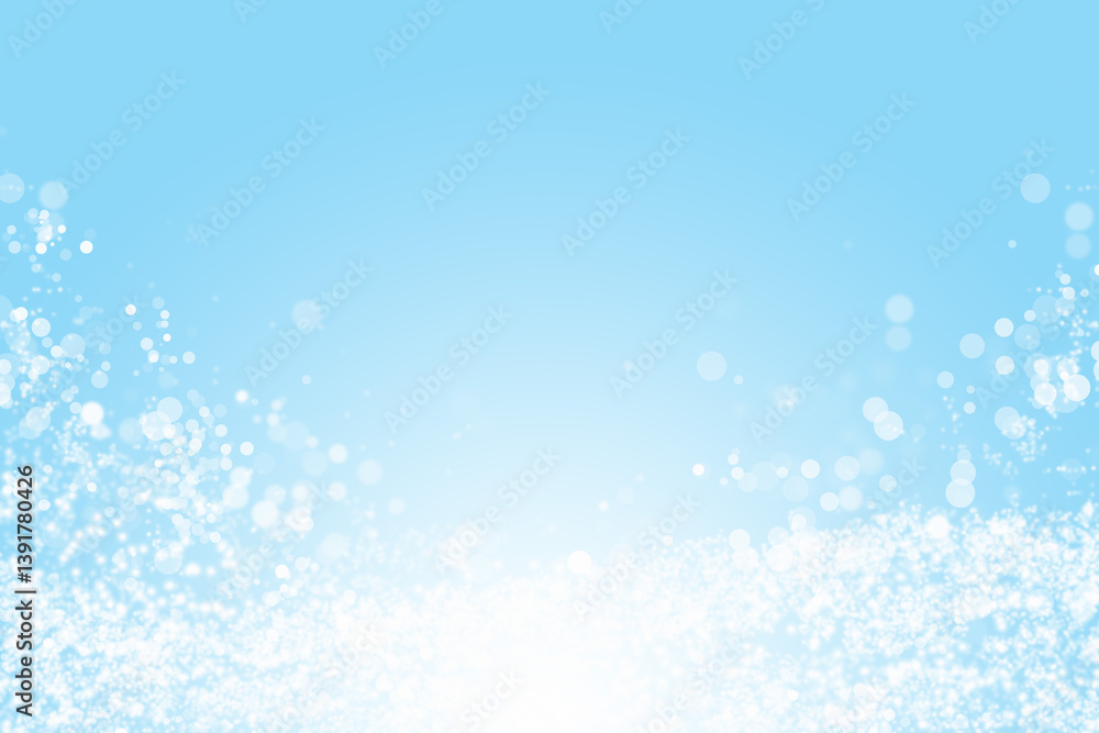 Circle wave of small particles and gradient on light blue background. Beautiful modern bokeh and copy space. Circle wave of small particles and gradient on light blue background. Beautiful modern bokeh and copy space.