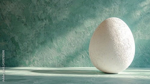 White egg on teal background