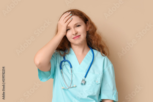 Stressed female doctor on b...