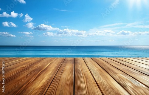 Serene Ocean Seascape with Inviting Wooden Deck - High-Quality Photography