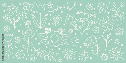 Hand drawn spring flower set. Icons in cartoon style. Vector illustration