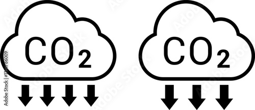 CO2 Cloud Emission and Absorption Icons Set, Reducing CO2 emissions vector icon collection