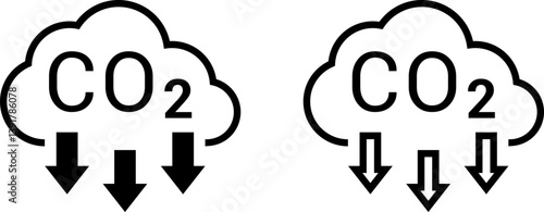CO2 Cloud Emission and Absorption Icons Set, Reducing CO2 emissions vector icon collection