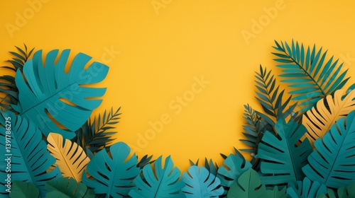 Vibrant Eco-Friendly Paper Art Representing Earth with Green Leaves on Yellow Background