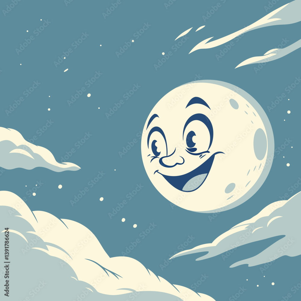A joyful moon with a friendly smile, perfect for whimsical designs, night-time themes, and celestial illustrations. A joyful moon with a friendly smile, perfect for whimsical designs, night-time themes, and celestial illustrations.