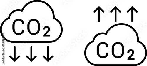 CO2 Cloud Emission and Absorption Icons Set, Reducing CO2 emissions vector icon collection