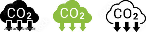CO2 Cloud Emission and Absorption Icons Set, Reducing CO2 emissions vector icon collection