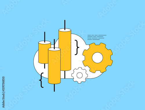Automated trading bots use crypto signals and candlestick strategies for options or stocks. AI-powered robots make fast market decisions. Automated trading robot vector illustration and icons