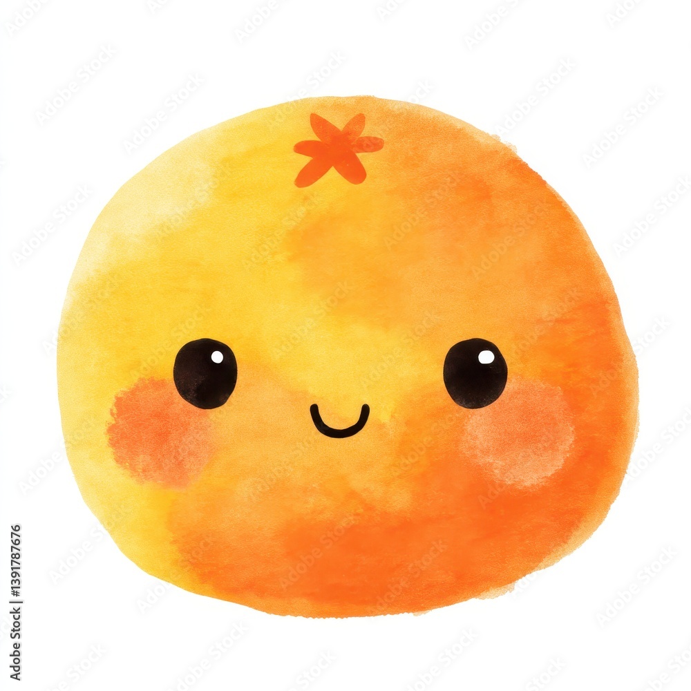 Obraz premium Smiling orange fruit clipart with blushing cheeks and big eyes, ideal for children’s design, food labels, and cheerful creative use.