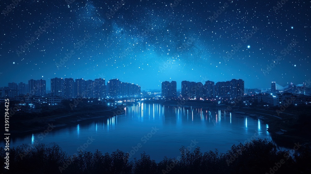Fototapeta premium City reflected in night sky