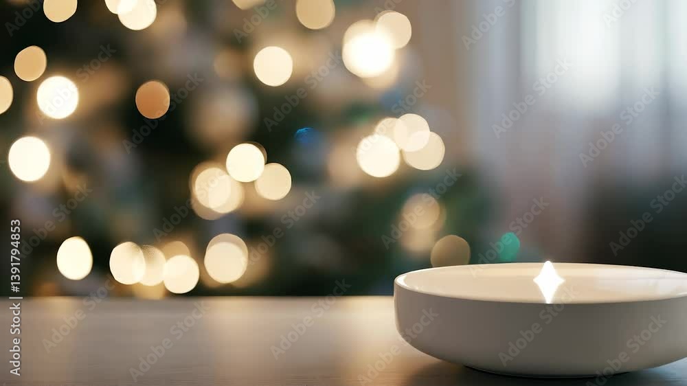 White table with christmas tree in the background. Empty table with white christmas lights on it. A blurred display of products on a background tree. A white table lifestyle featuring a christmas. White table with christmas tree in the background. Empty table with white christmas lights on it. A blurred display of products on a background tree. A white table lifestyle featuring a christmas.