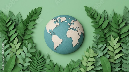 Soft Green and Blue Earth Design Surrounded by Leaves for Nature-Themed Projects