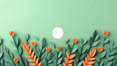 Vibrant Paper Art Depicting Urban Garden with Greenery and Colorful Flowers