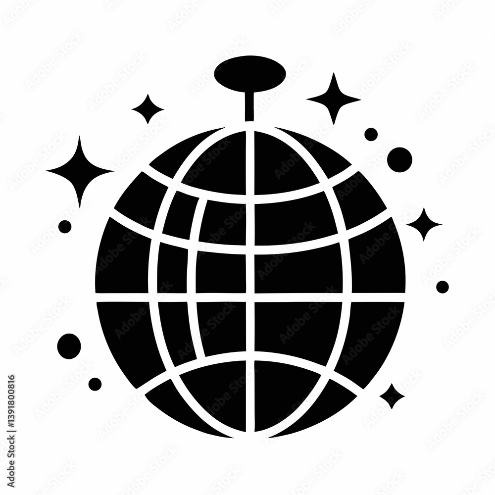 Isolated Black Disco Ball And Stars Vector Icon Nightclub Party Design Isolated Black Disco Ball And Stars Vector Icon Nightclub Party Design
