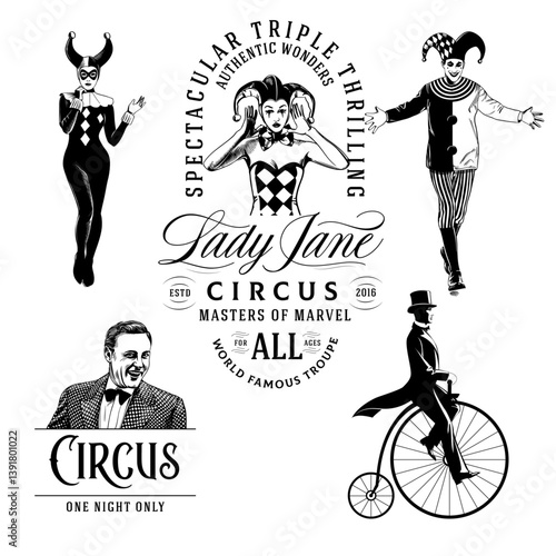 A set of vintage circus design elements