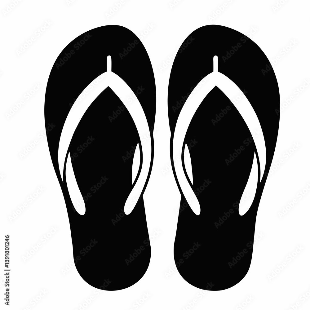 Black And White Flip Flops For Summer Holiday Beach Vacation Theme Icon Black And White Flip Flops For Summer Holiday Beach Vacation Theme Icon