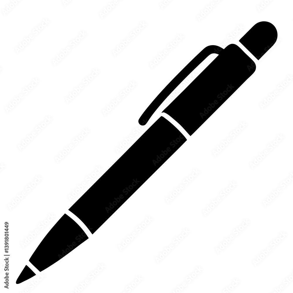 Black Ink Pen Stationery Item Writing Tool Minimalist Design Vector Illustration Black Ink Pen Stationery Item Writing Tool Minimalist Design Vector Illustration