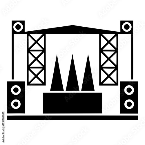 Concert Stage With Loudspeakers And Lighting Illustration In Black And White