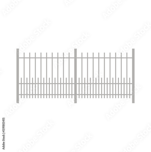 Modern metal fence. Metal barrier for defense and control. Vector illustration