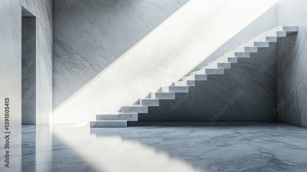 Obraz premium Modern marble staircase in sunlit room