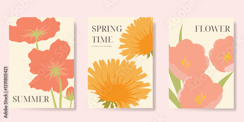 Modern floral card background vector. Minimal hand drawn botanical flowers template background. Design illustration for wedding, vip cover, poster, rsvp modern card, birthday party.