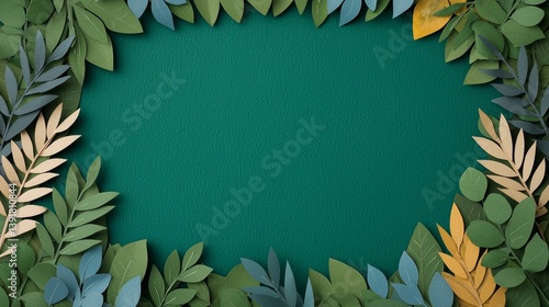 Soft Greens and Blue Earth Design Surrounded by Leafy Accents in Artistic Arrangement