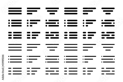 Set of hamburger menu icons. Collection of web navigation buttons isolated on white background. Website interface elements for computer window or mobile application. Vector graphic illustration.
