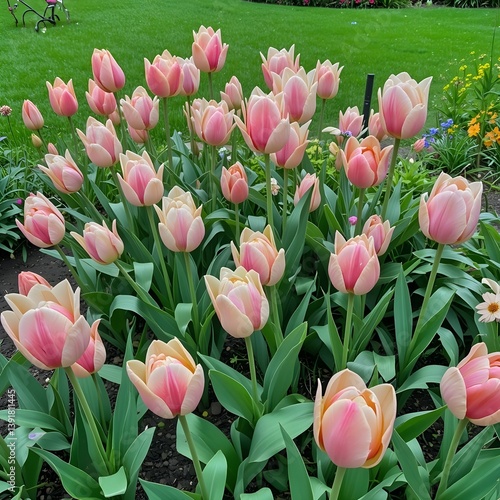 Tulips blooming beautifully in the park