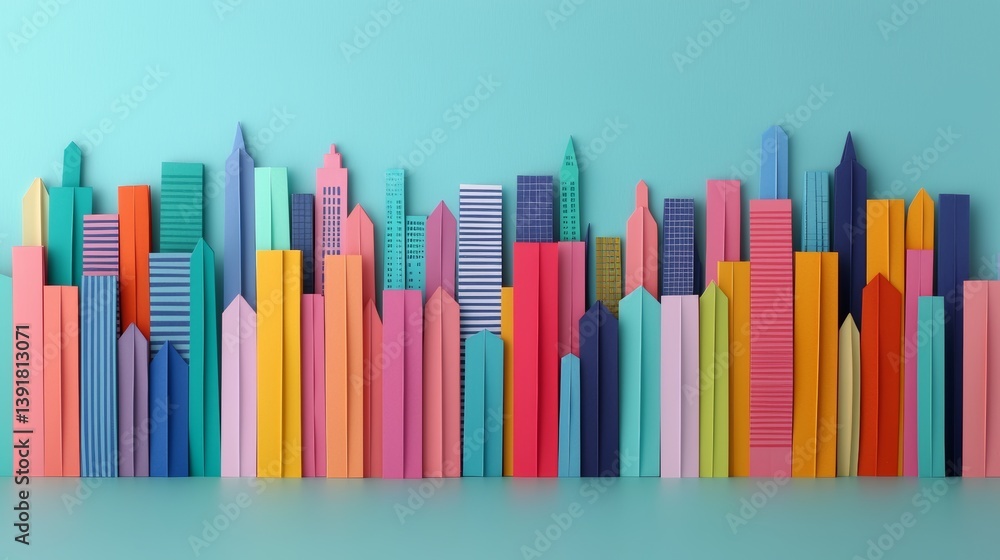 Obraz premium Colorful Paper Design of a Creative City Skyline with Modern Architectural Elements