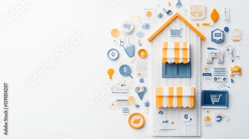 Miniature shop with various icons