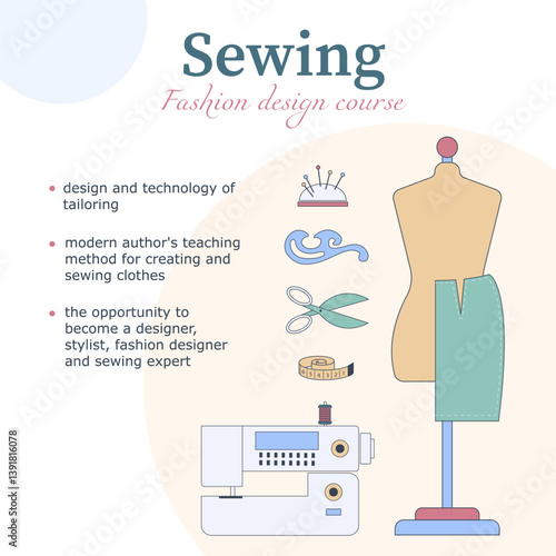Banner on the topic Sewing clothes, tailor. Vector illustration. For tailors, studios, sewing workshops
