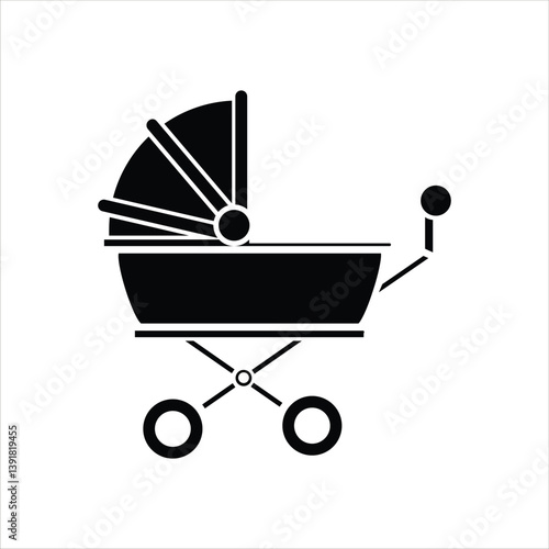 Baby Trolley Silhouette Icon - Black and White Vector
