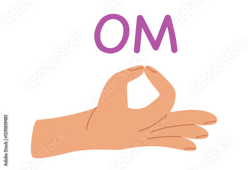 Om hand gesture sign. Gyan Mudra. Yoga, meditation and harmony symbol. Flat Vector illustration isolated on white background