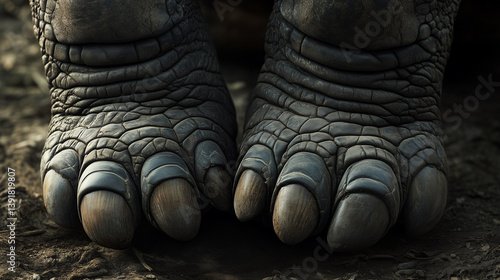 Wallpaper Mural Macro view of the wrinkled skin texture of the turtle beneath colossal elephant feet, each toe detailed. Torontodigital.ca