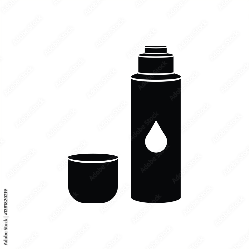 Vacuum Flask Silhouette Icon - Black and White Vector Vacuum Flask Silhouette Icon - Black and White Vector