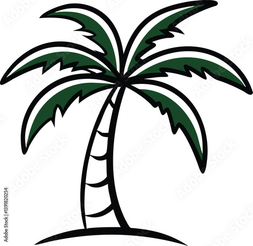 A simple line drawing of a tropical tree, palm tree, coconut tree outline photo linear cartoon doodle line art icon sign silhouette vector illustration