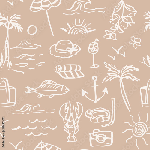 Hand drawn retro coastal summer background