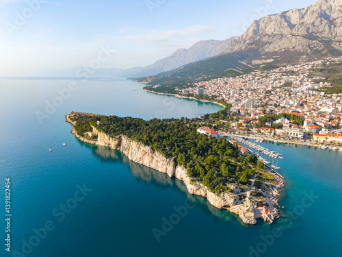 Fototapeta Naklejka Na Ścianę i Meble -  Aerial panoramic view of St. Peter Forest Park, Makarska riviera, Dalmatia region, Croatia
