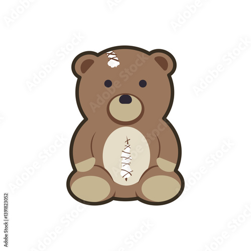 Teddy Bear Illustration - Broken Teddy Bear Cute Stuffed Toy Vector