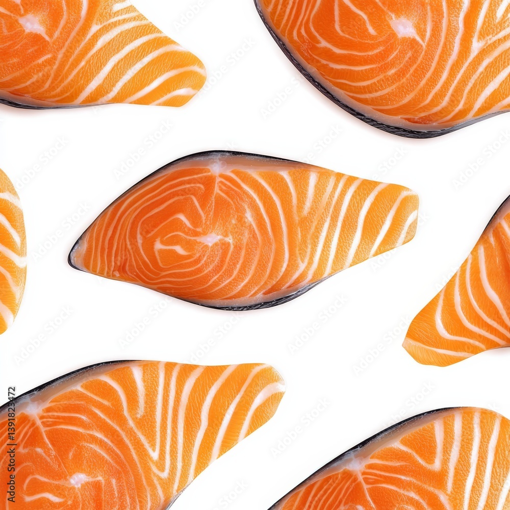 digital raw salmon steak texture clipart, macro close-up, seamless design, isolated on white background digital raw salmon steak texture clipart, macro close-up, seamless design, isolated on white background