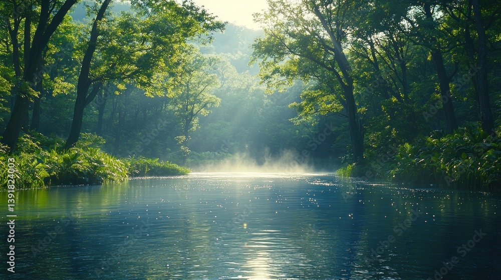 Misty river in a lush forest Misty river in a lush forest