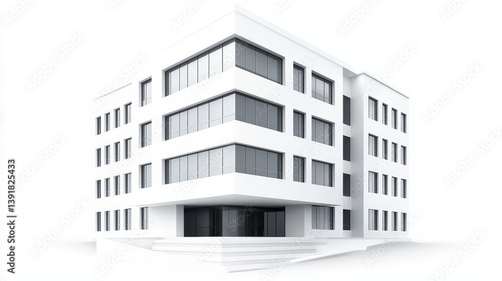 custom made wallpaper toronto digitalA minimalist 3D office building in white and gray tones, soft shadows, offset composition with text space below, sleek commercial poster look