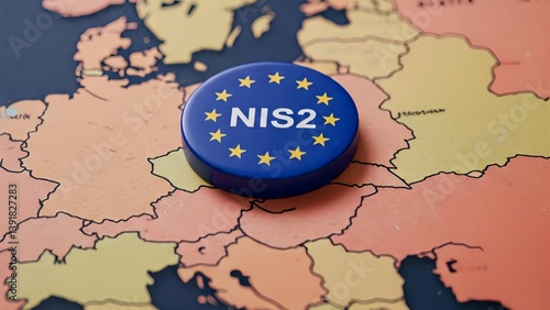 NIS2 Directive Across the EU: Strengthening Cybersecurity. A badge featuring 