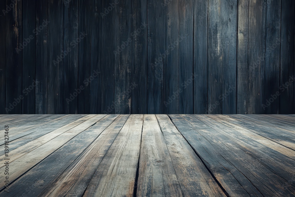 Fototapeta premium Wooden tabletop against dark wood wall