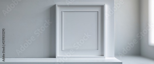 Clear Pixel Image of White Frame on Gray Wall Mockup