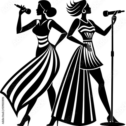 Singer duet silhouette vector design art