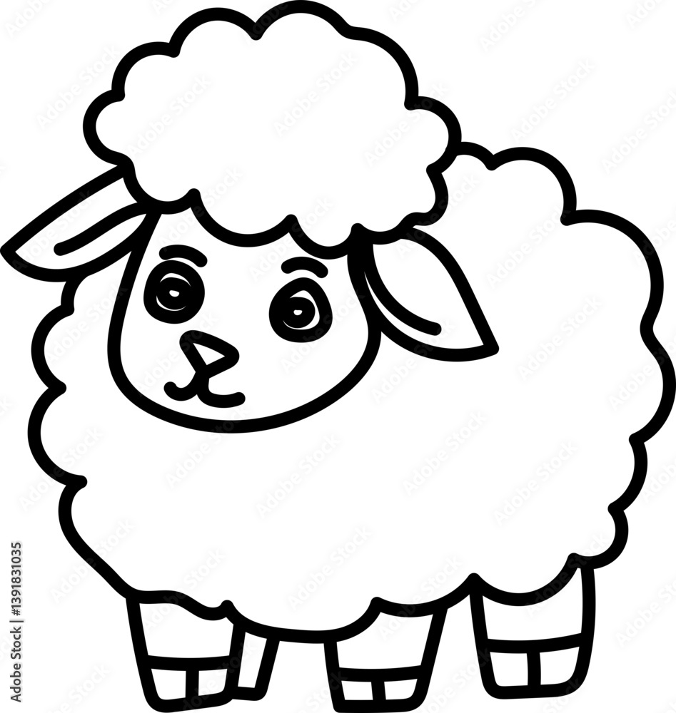 Coloring Page Outline of Cartoon Sheep. Farm Animals. Coloring Book for Kids. Coloring Page Outline of Cartoon Sheep. Farm Animals. Coloring Book for Kids.